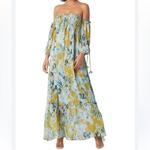 Misa Los Angeles Arabella Off-Shoulder Maxi Dress Floral Boho Tiered Flowy Gown